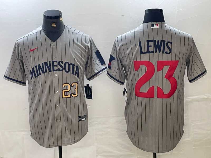 Men%27s Minnesota Twins #23 Royce Lewis Number 2023 Grey Home Team Cool Base Stitched Jersey